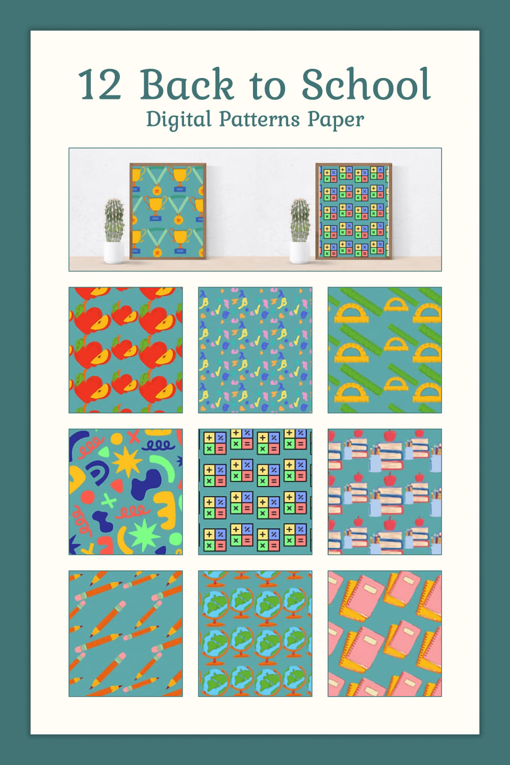 12 Back to School Digital Patterns Paper - Pinterest.