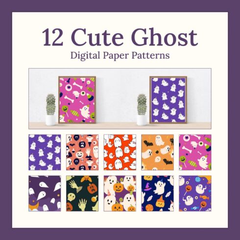 12 Cute Ghost Digital Paper Patterns KDP.