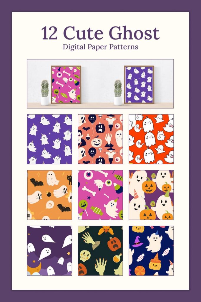 12 Cute Ghost Digital Paper Patterns KDP – MasterBundles