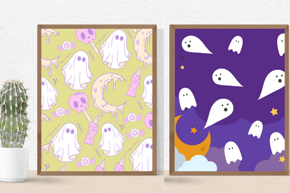 Two cool posters with the colorful ghosts.