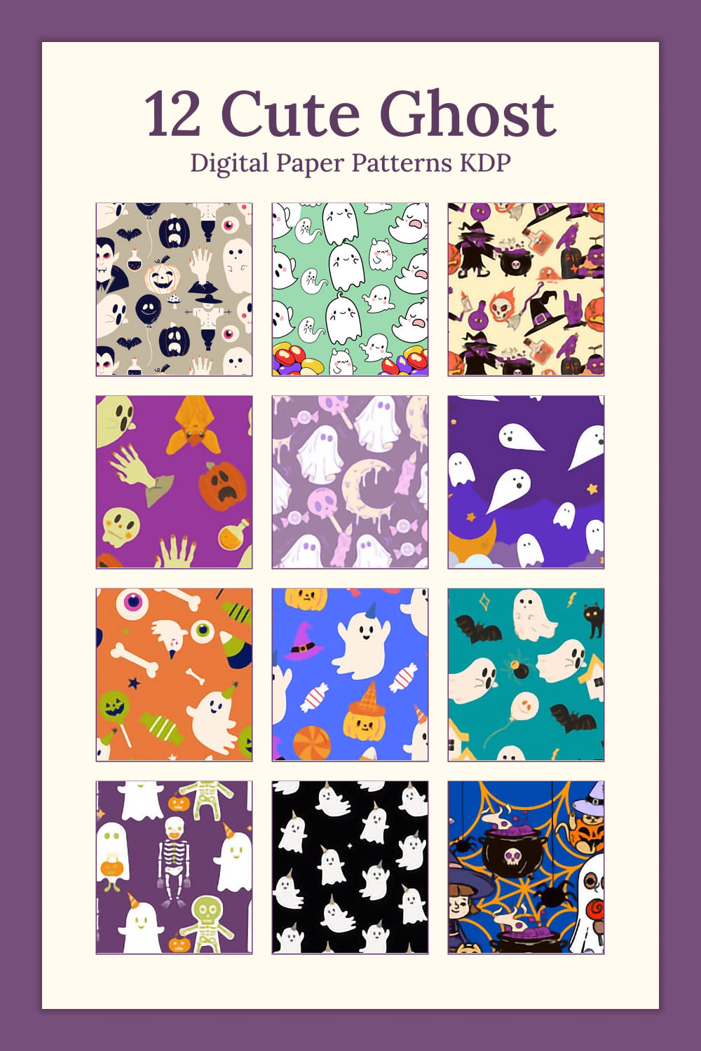 12 Cute Ghost Digital Paper Patterns KDP - Pinterest.