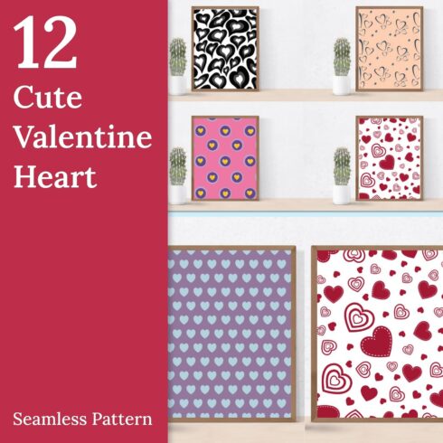12 Cute Valentine Heart Seamless Pattern.