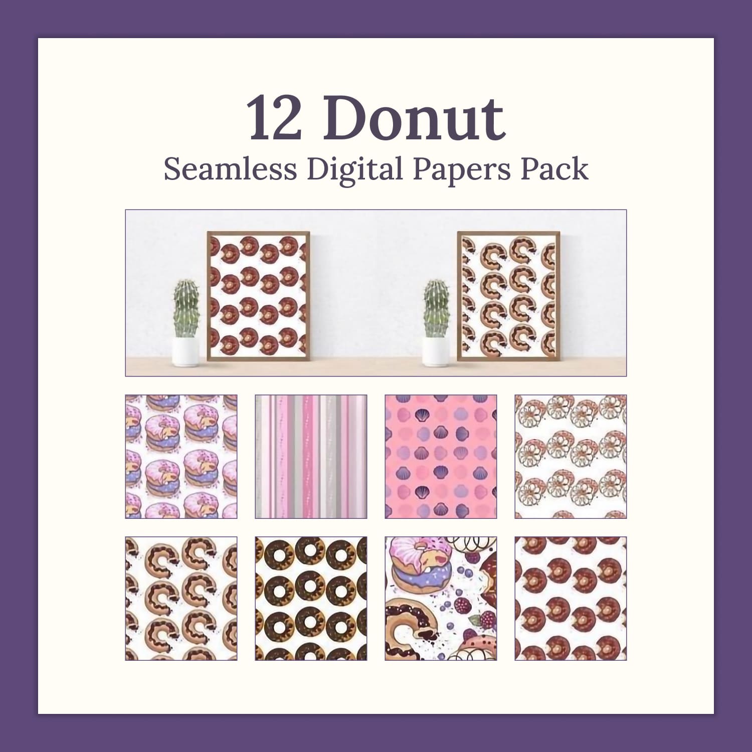 12 Donut Seamless Digital Papers Pack.