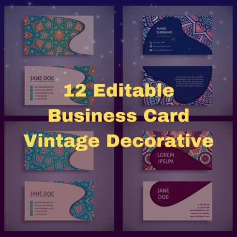 12 Editable Business Card Vintage Decorative - Only $5 cover image.
