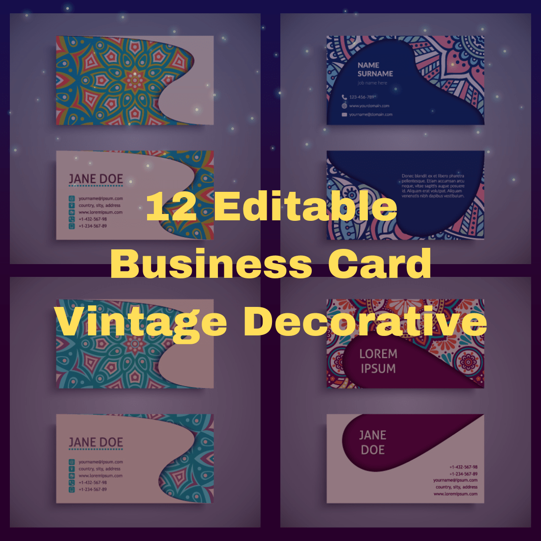 12 Editable Business Card Vintage Decorative - Only $5 cover image.