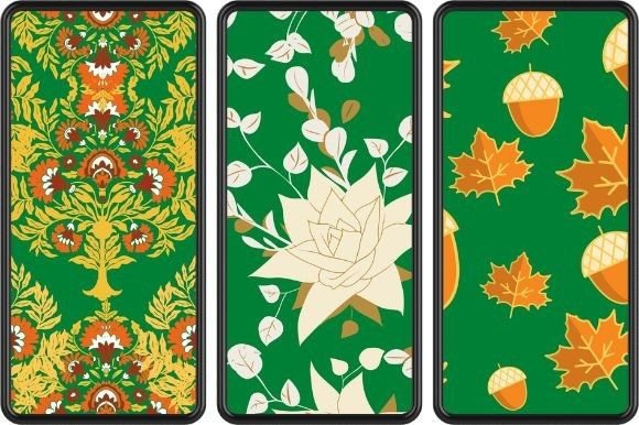 3 IPhone Mockups with different green fall images.