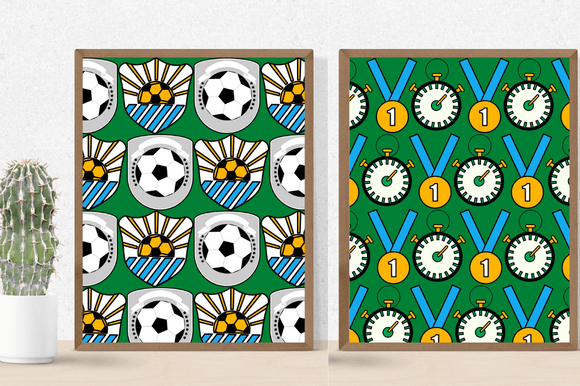 Two football posters with some thematic symbols.