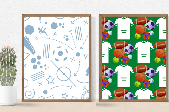 Two sport posters with football symbols.