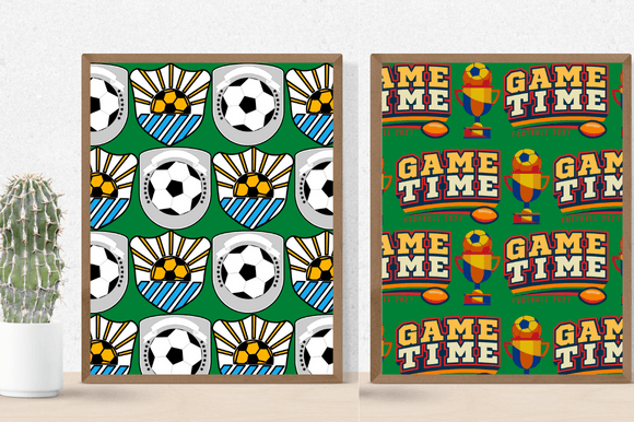 12 Posters with the classic football elements - balls and some phrases.