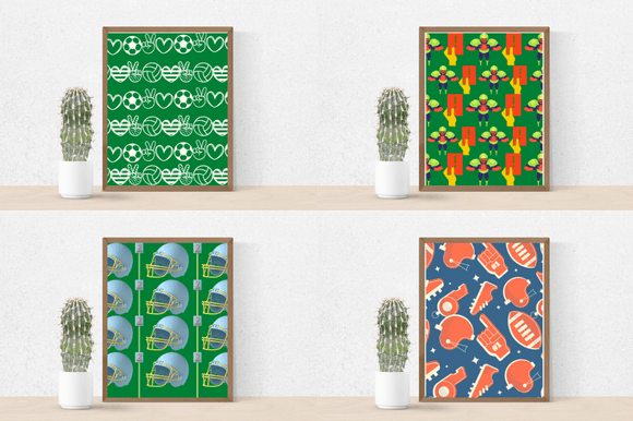 Four football posters with the colorful sports elements.
