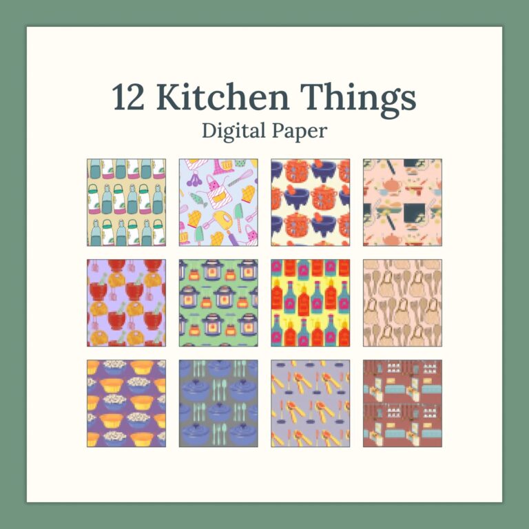 12 Kitchen Things Digital Paper, Cooking – MasterBundles