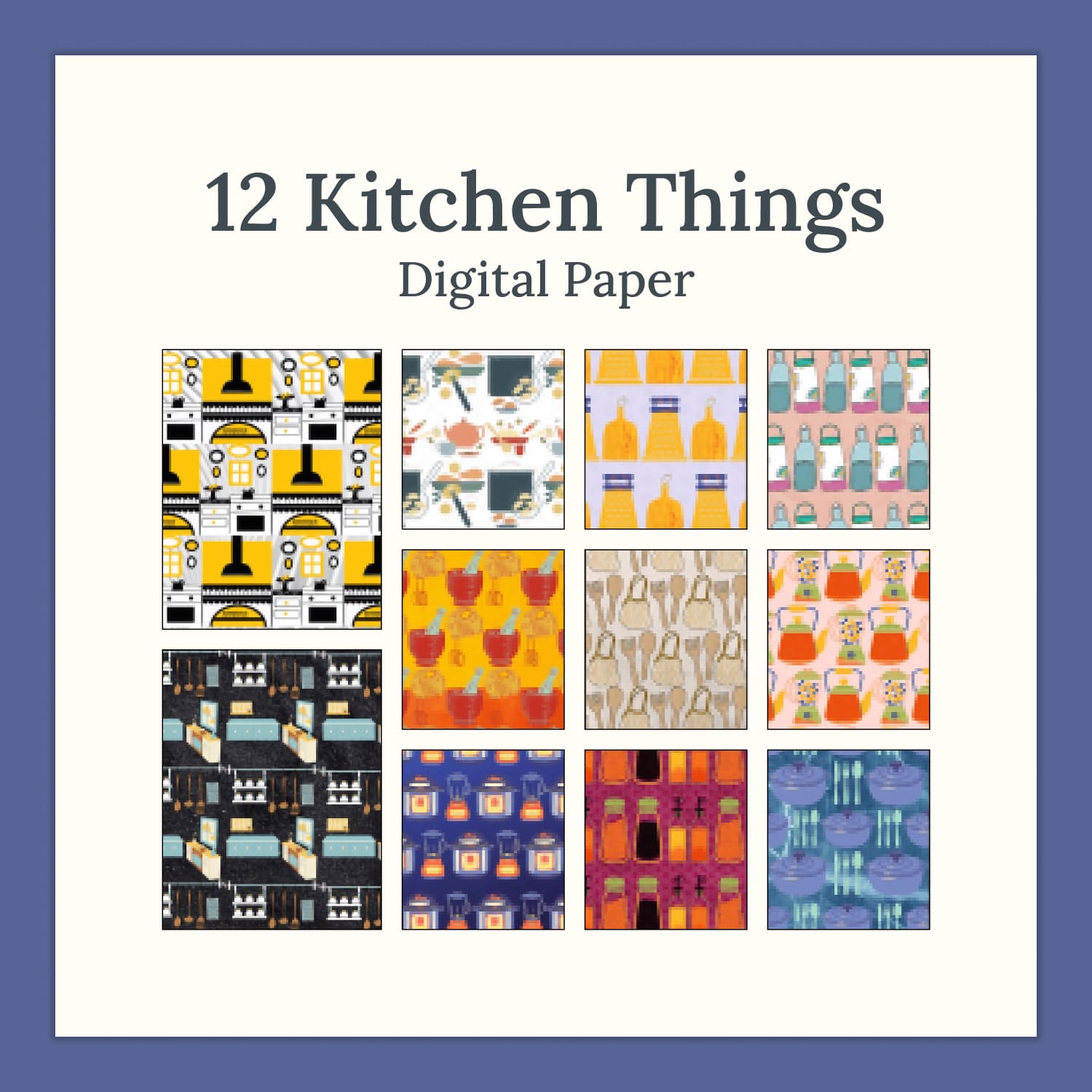 12 Kitchen Things Digital Paper, Cooking.