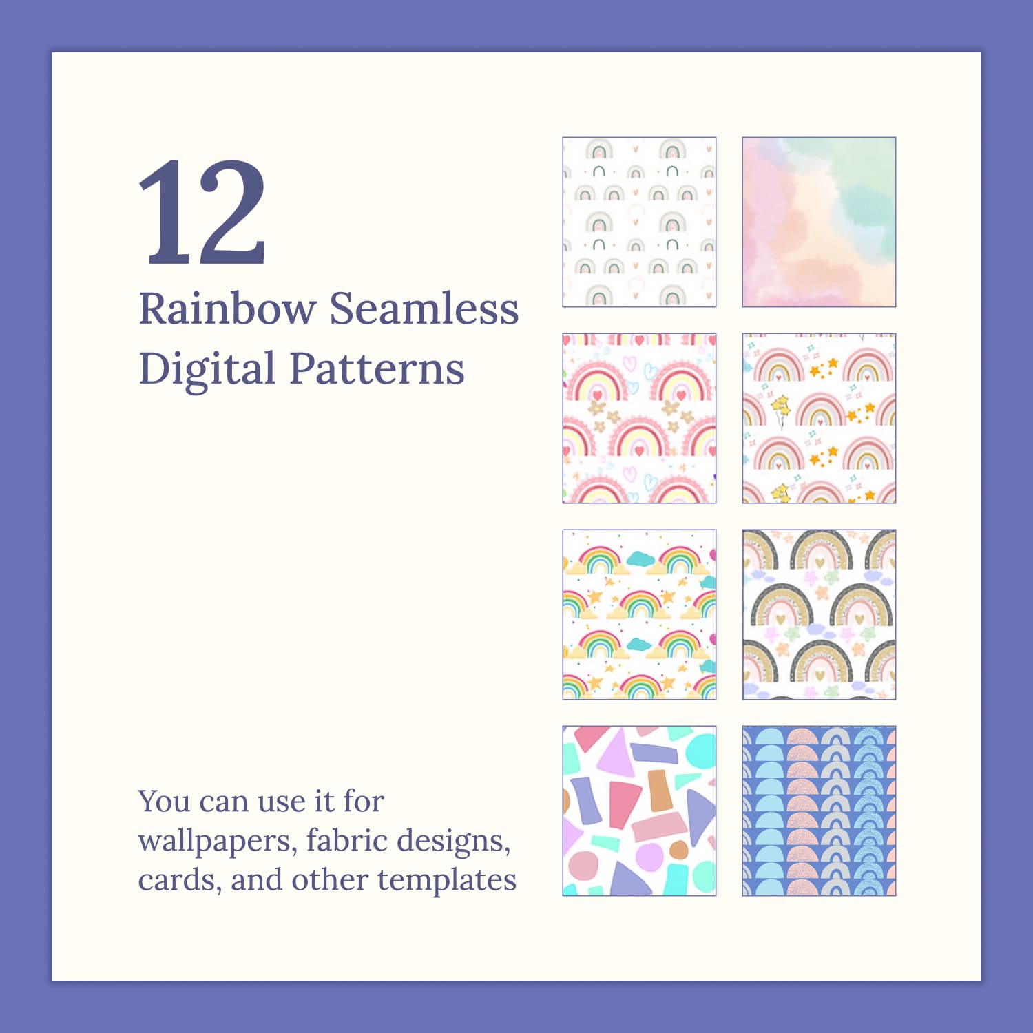 12 Rainbow Seamless Digital Patterns.