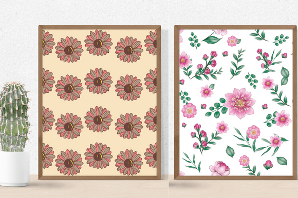 Posters with delicate flowers in pastel.