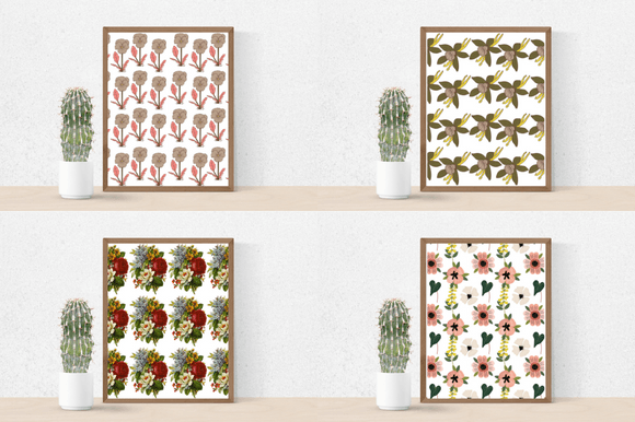 Four posters with simple summer flowers in the different compositions.