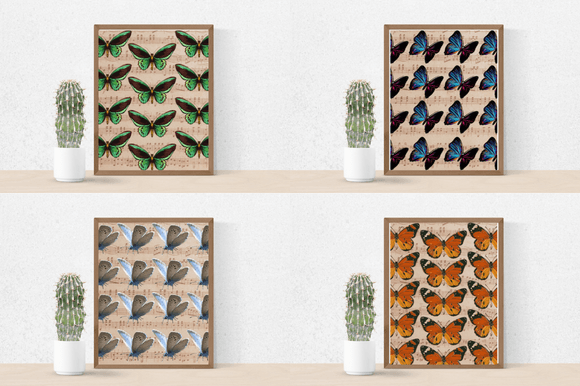Four vintage posters with the beautiful butterflies.