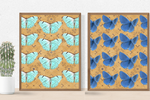 Two blue butterflies options for the vintage posters.