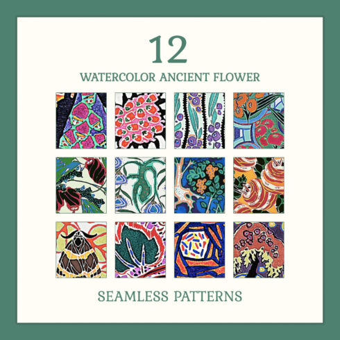 12 WATERCOLOR ANCIENT FLOWER SEAMLESS.