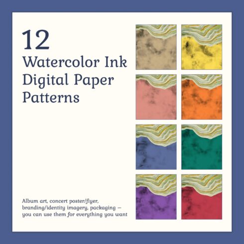 12 Watercolor Ink Digital Paper Patterns.