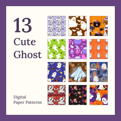 13 Cute Ghost Digital Paper Patterns KDP.