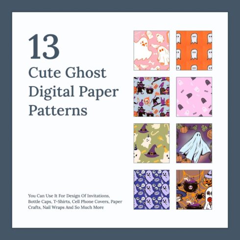 13 Cute Ghost Digital Paper Patterns KDP.