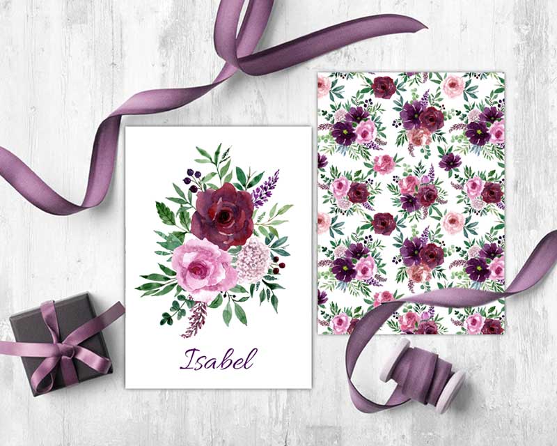 Burgundy, Purple and Pink Watercolor Flowers Clipart Set for greeting cards.
