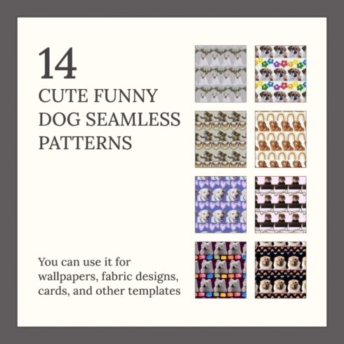 14 Cute, Funny Dog Seamless Patterns.