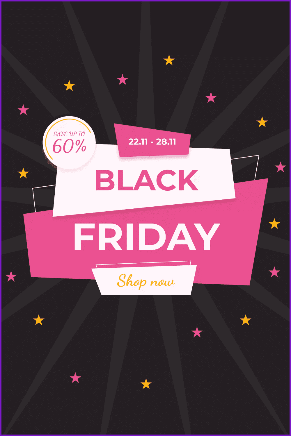 Poster for Black Friday with pink stripes and stars.