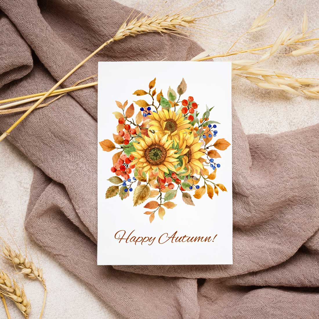Collection of Bright Watercolor Autumn Clipart for greeting cards.