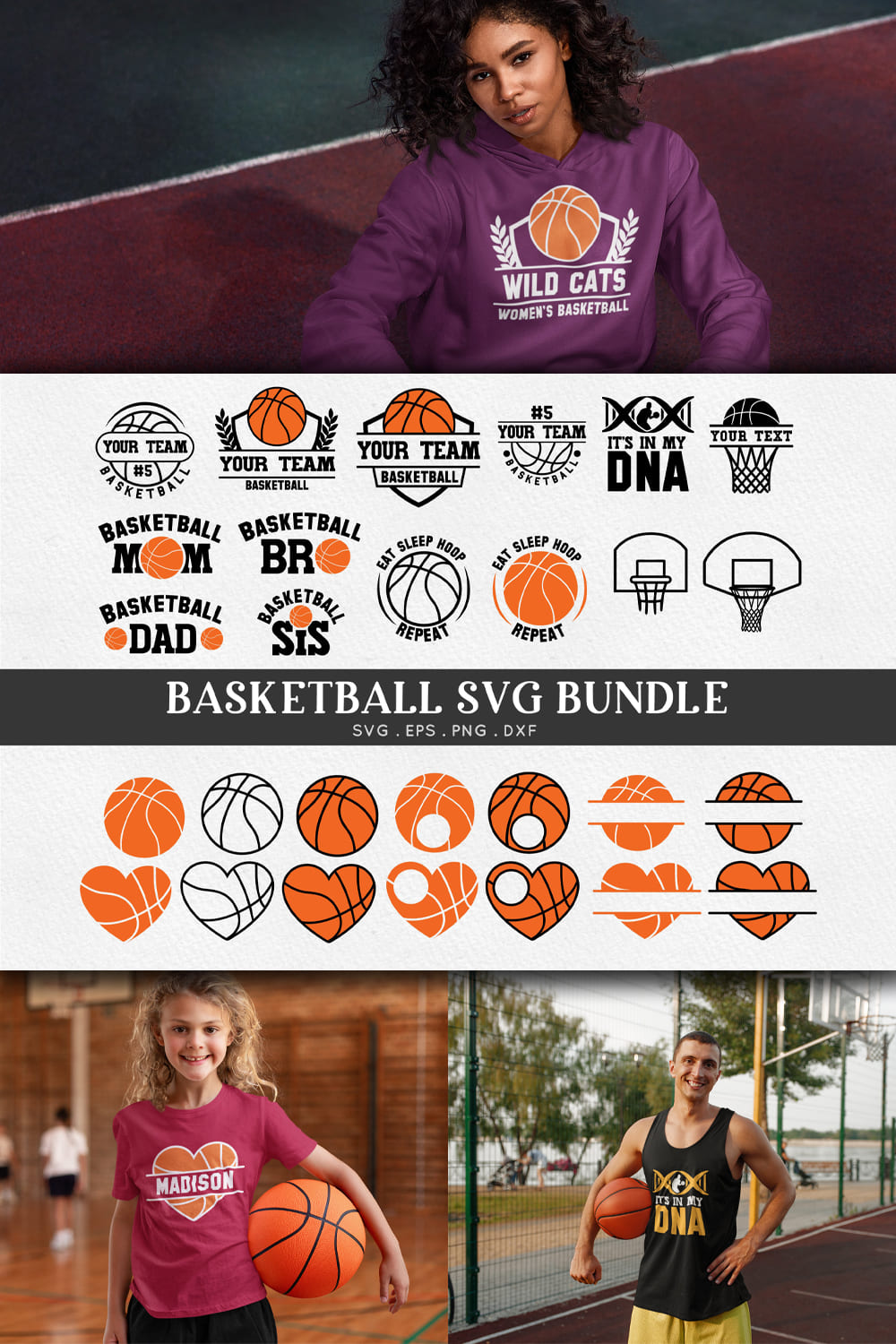 Basketball svg bundle basketball - pinterest image preview.