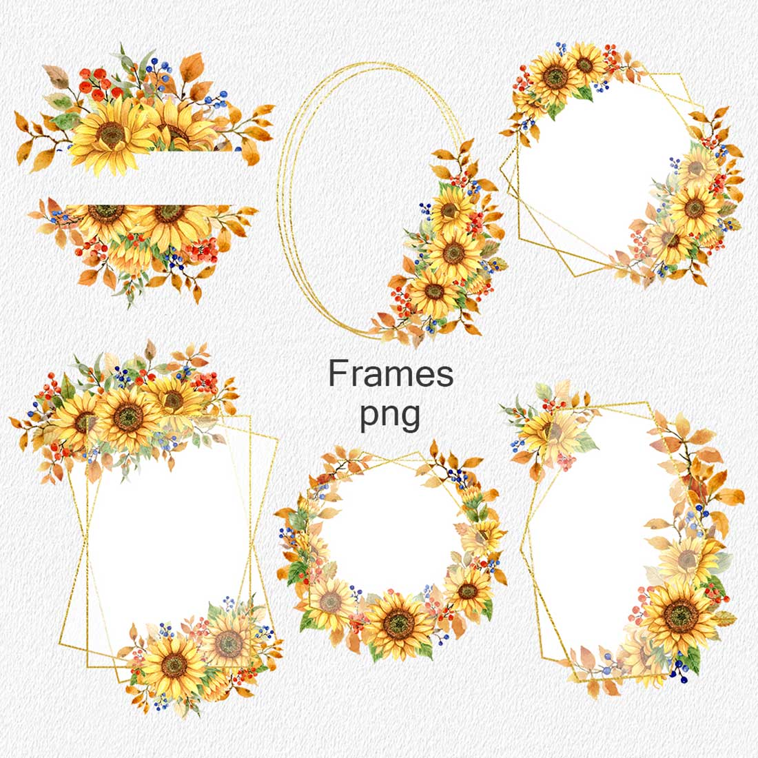 Collection of Bright Watercolor Autumn Clipart, floral frames.