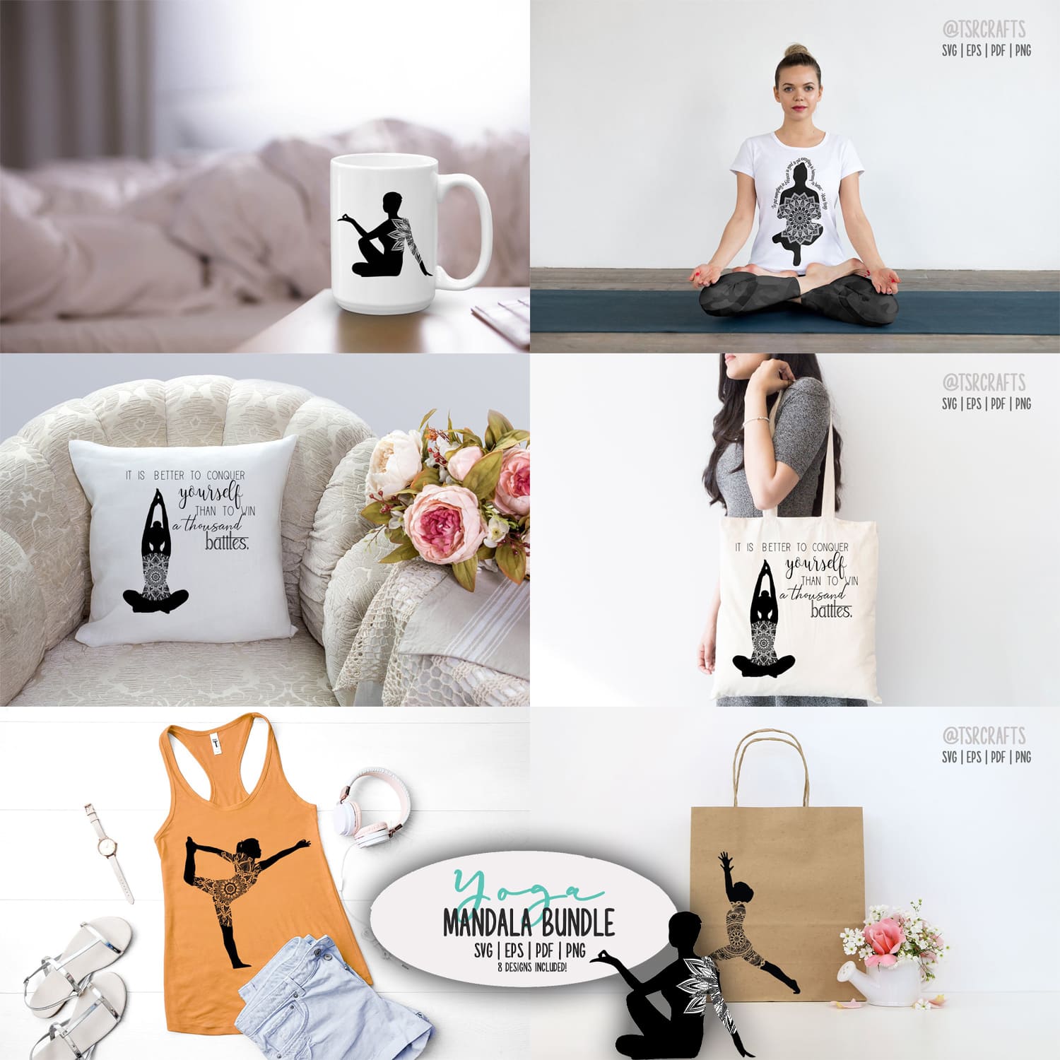 SVG bundle yoga and quote designs with mandala pat - main image preview.