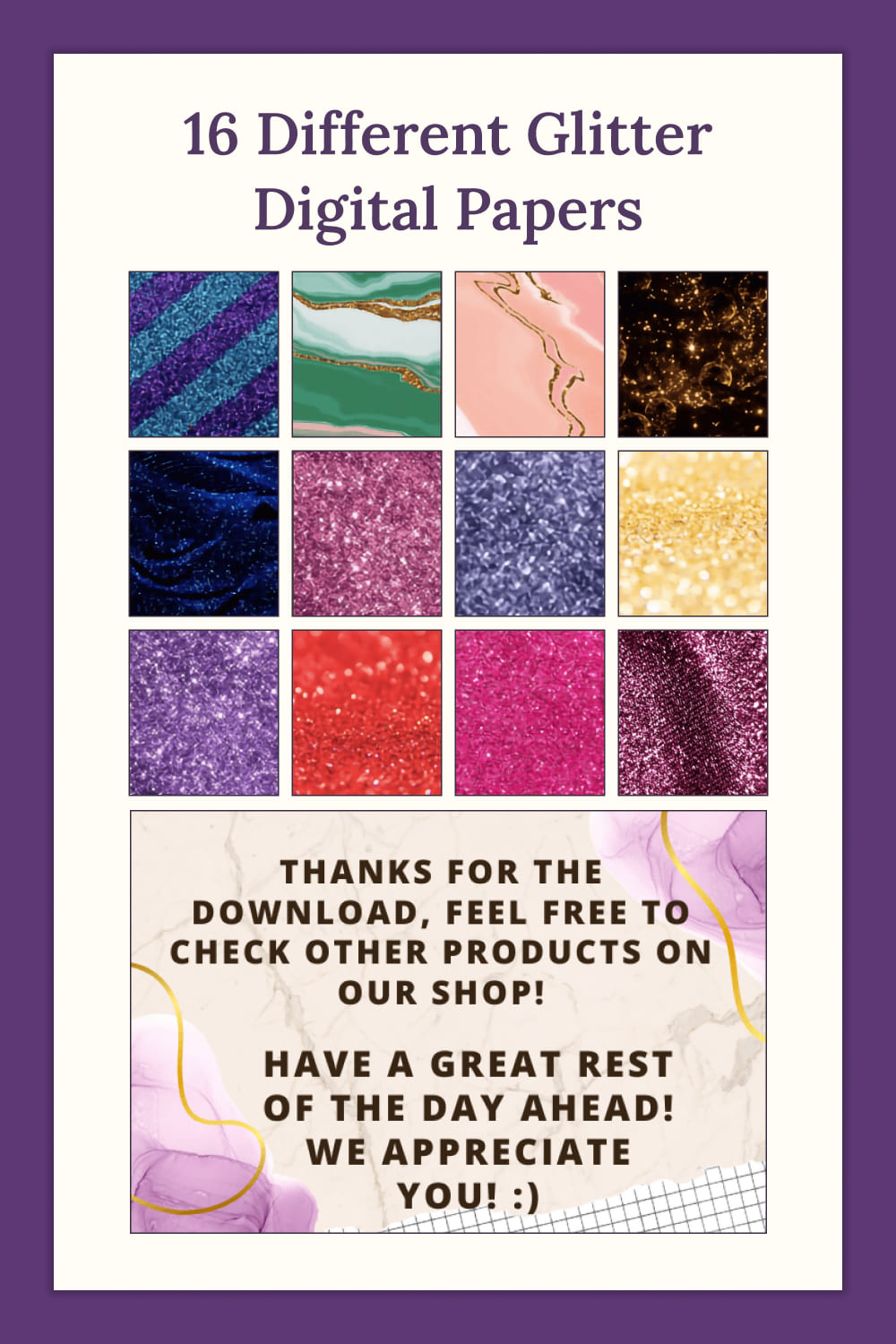 16 Different Glitter Digital Papers - Pinterest.