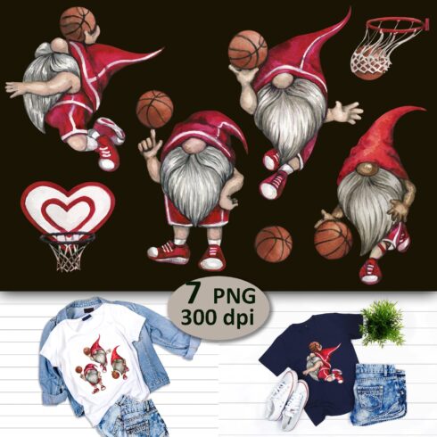 Watercolor basketball gnomes clipart set - main image preview.
