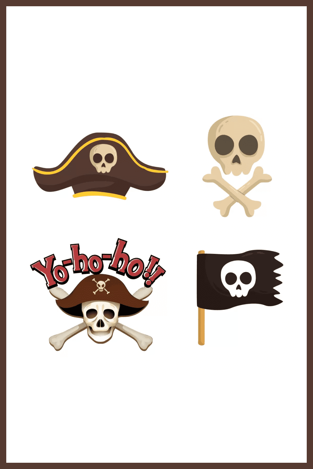 Collage of skull and bones, pirate hat and Jolly Roger.