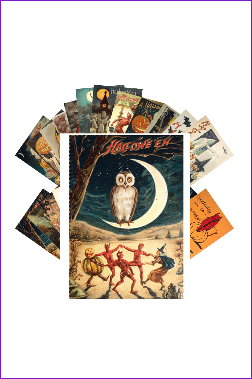 Collage of vintage postcards for Halloween.