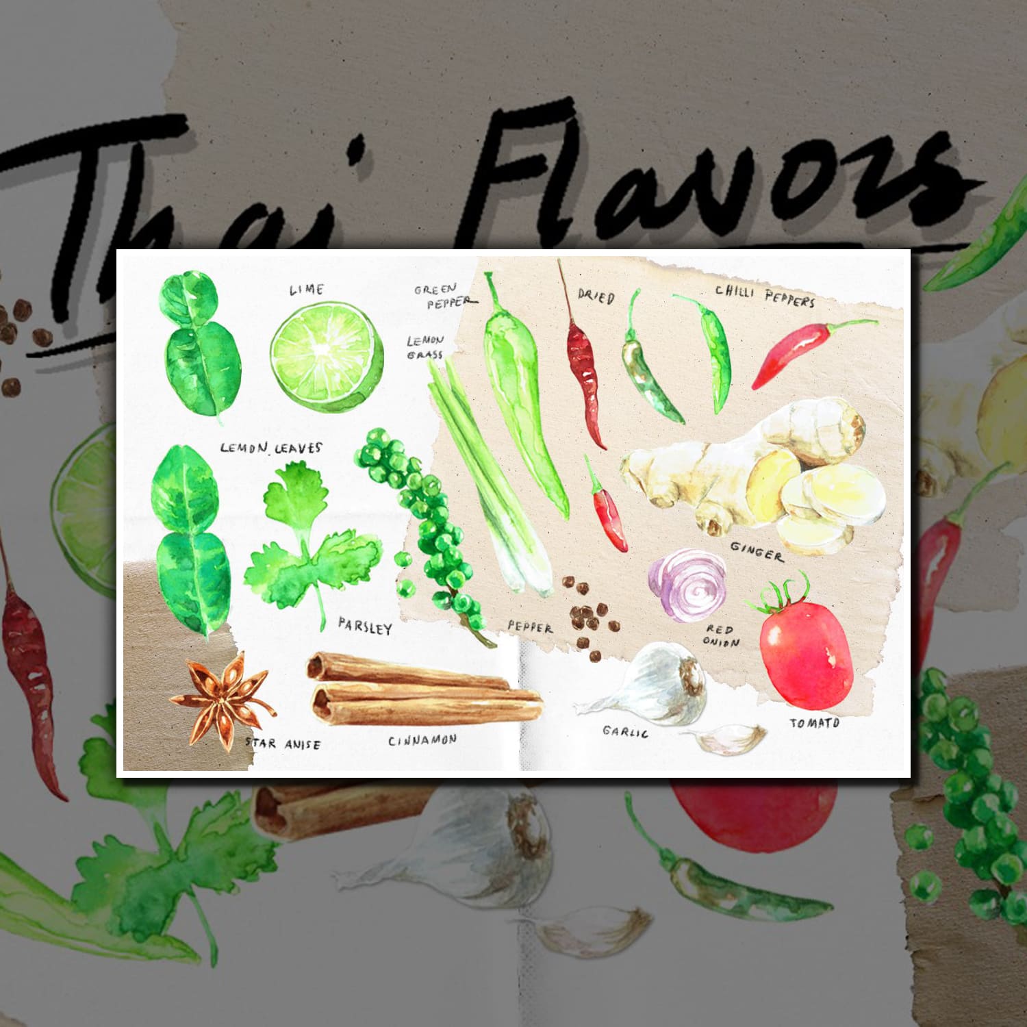 Thai Flavors_ watercolor graphic cover.