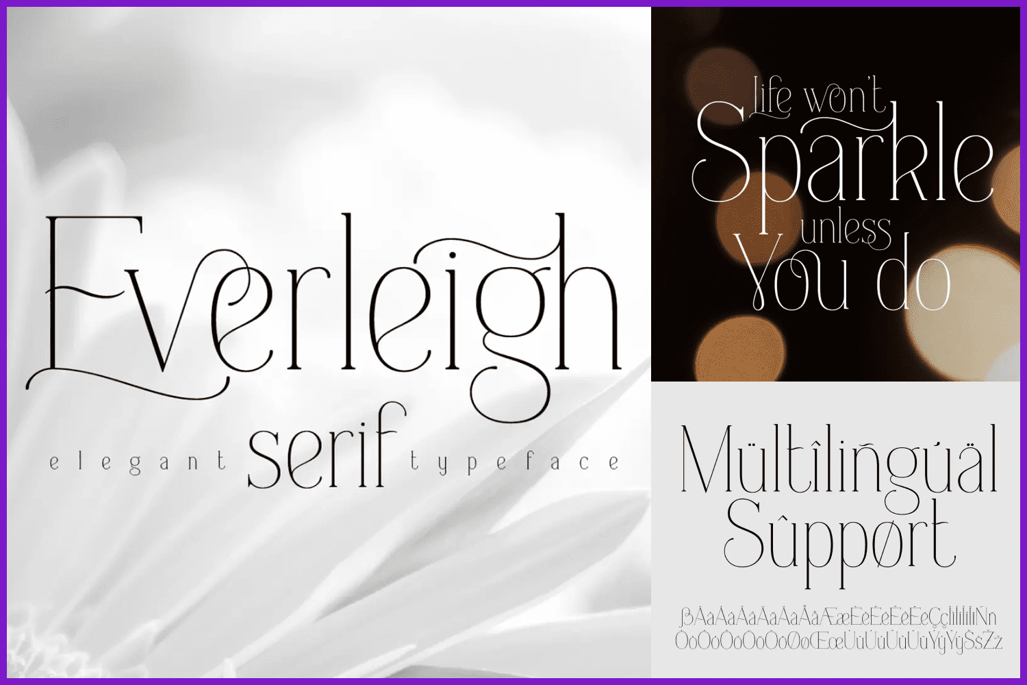 Examples of everleigh serif font on a grey background.
