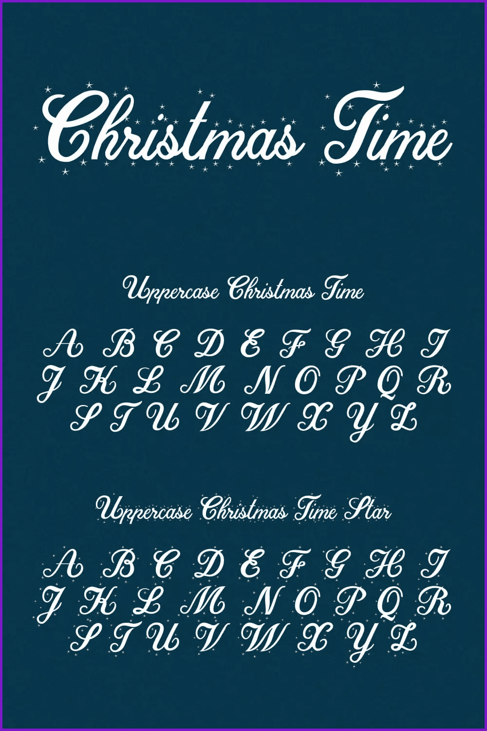 An example of a white font with snowflakes above and below the letters.