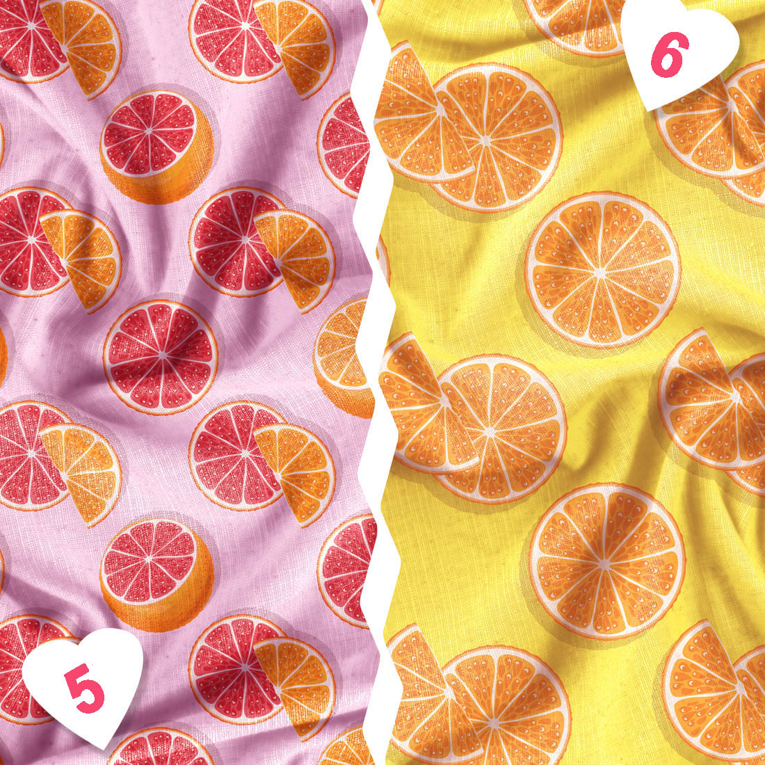 Fruit Citrus and Watermelon Seamless Patterns, grapefruit and oranges patterns.