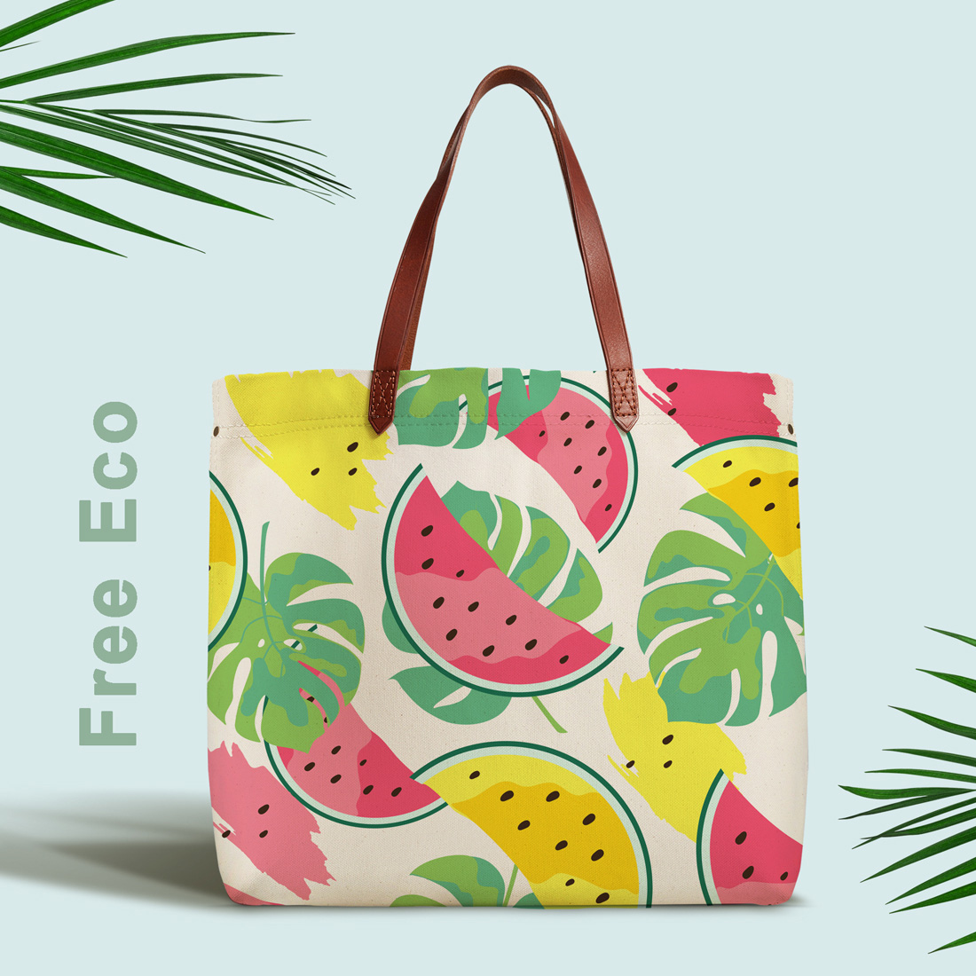 Fruit Citrus and Watermelon Seamless Patterns, bag mockup.