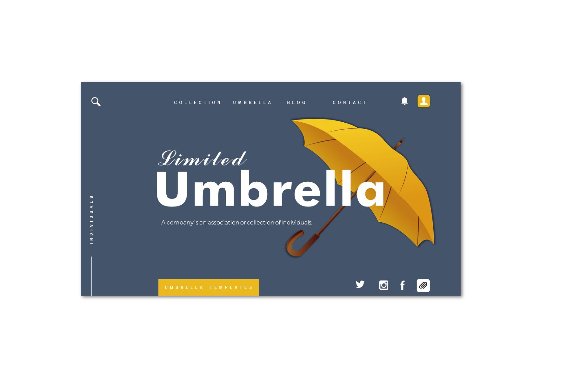 Matte grey background with a yellow umbrella and white bold title font.