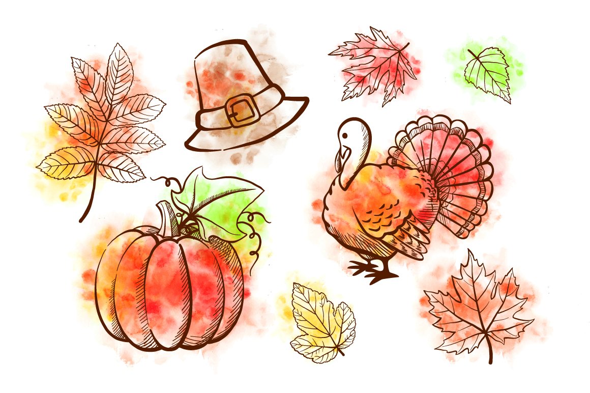 Diverse of autumn and Thanksgiving illustrations.