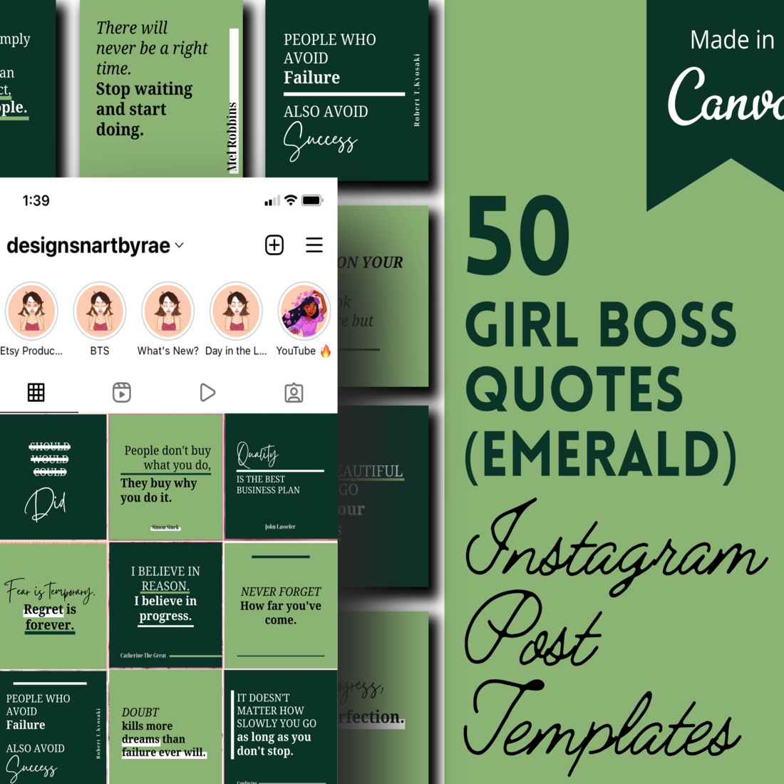 50 Emerald Green Instagram Quotes cover image.