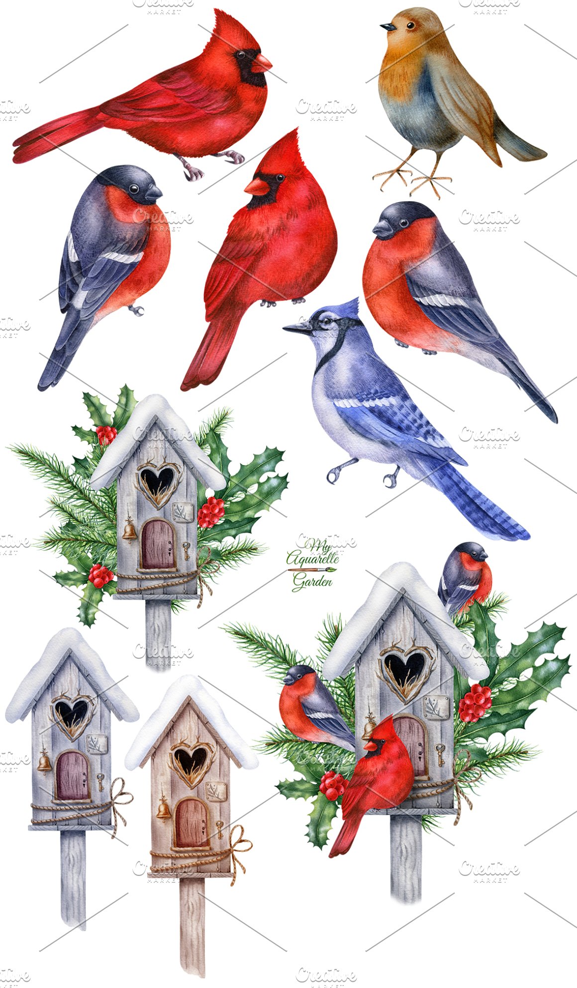 Perfect birds collection in a watercolor style.