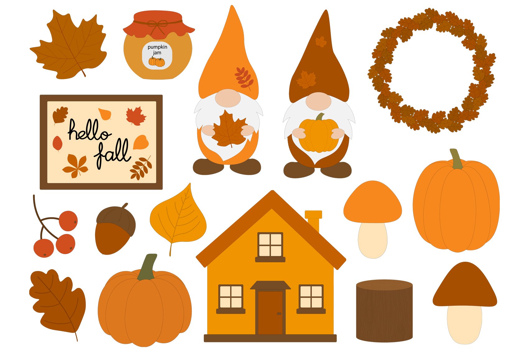 Diverse of brown items for creating cool fall illustration.