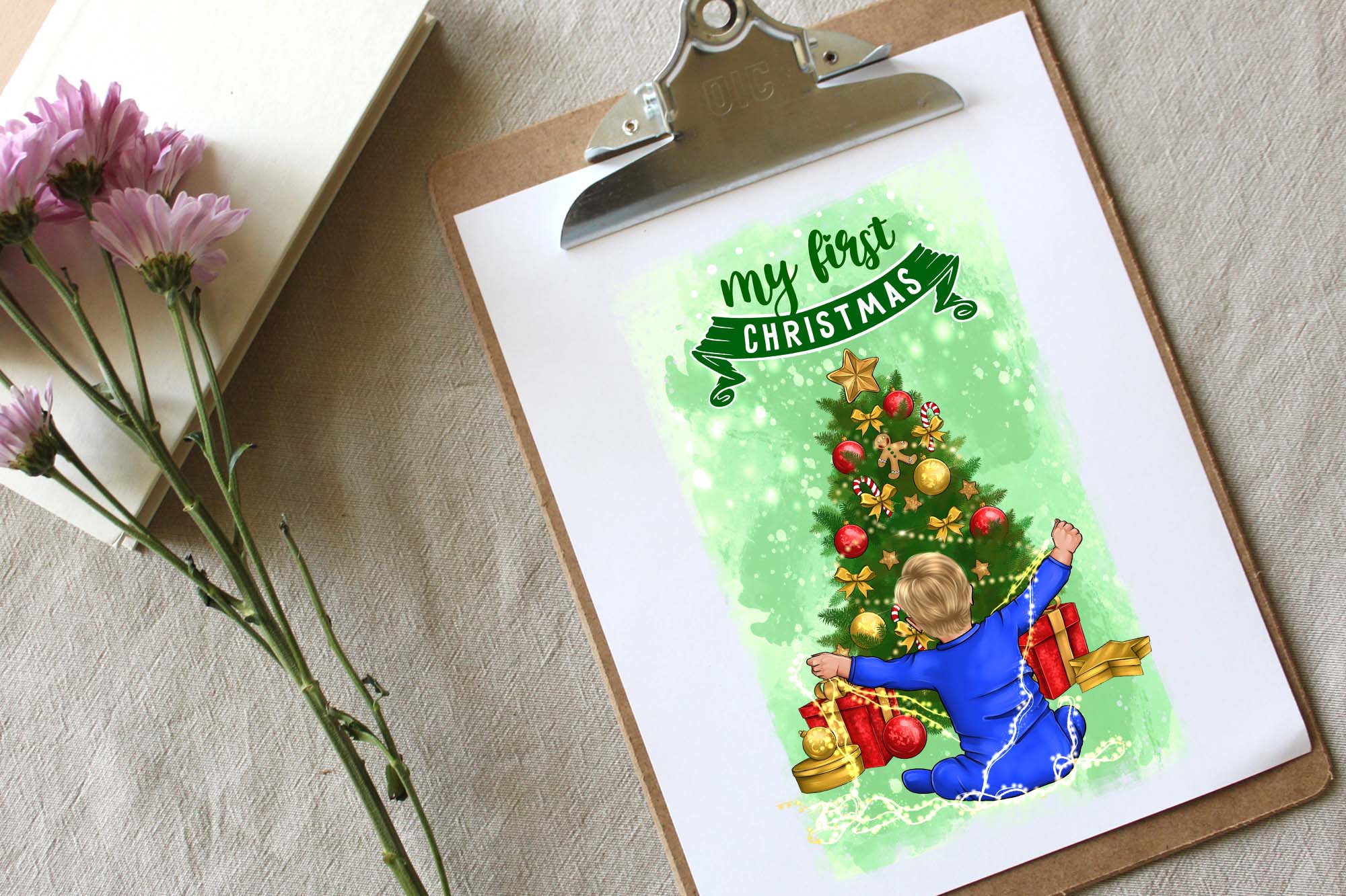 Christmas Greetings for Baby Green Illustrations Preview image.