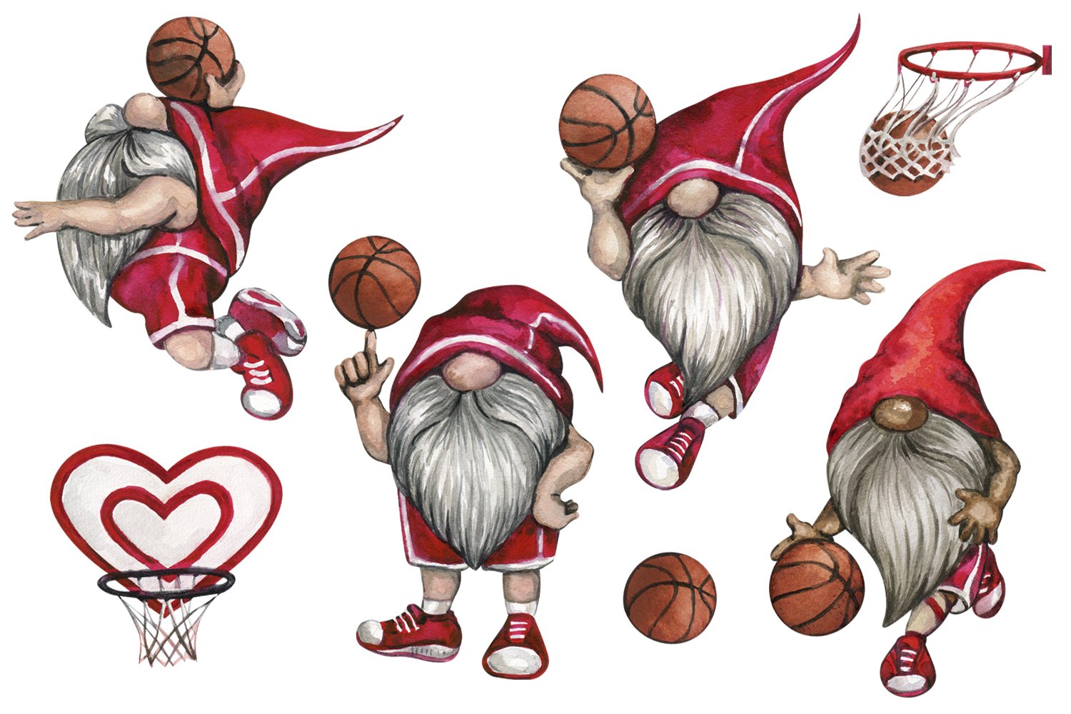 Cover image of Watercolor Basketball Gnomes Clipart.