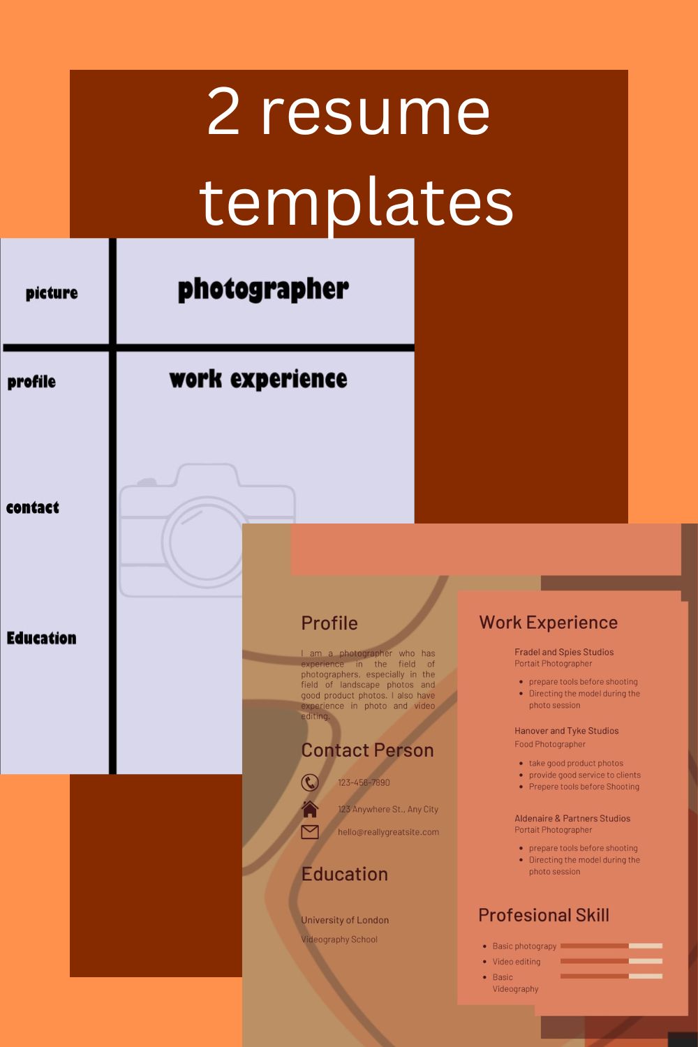 Photography Resume Template Pinterest image.