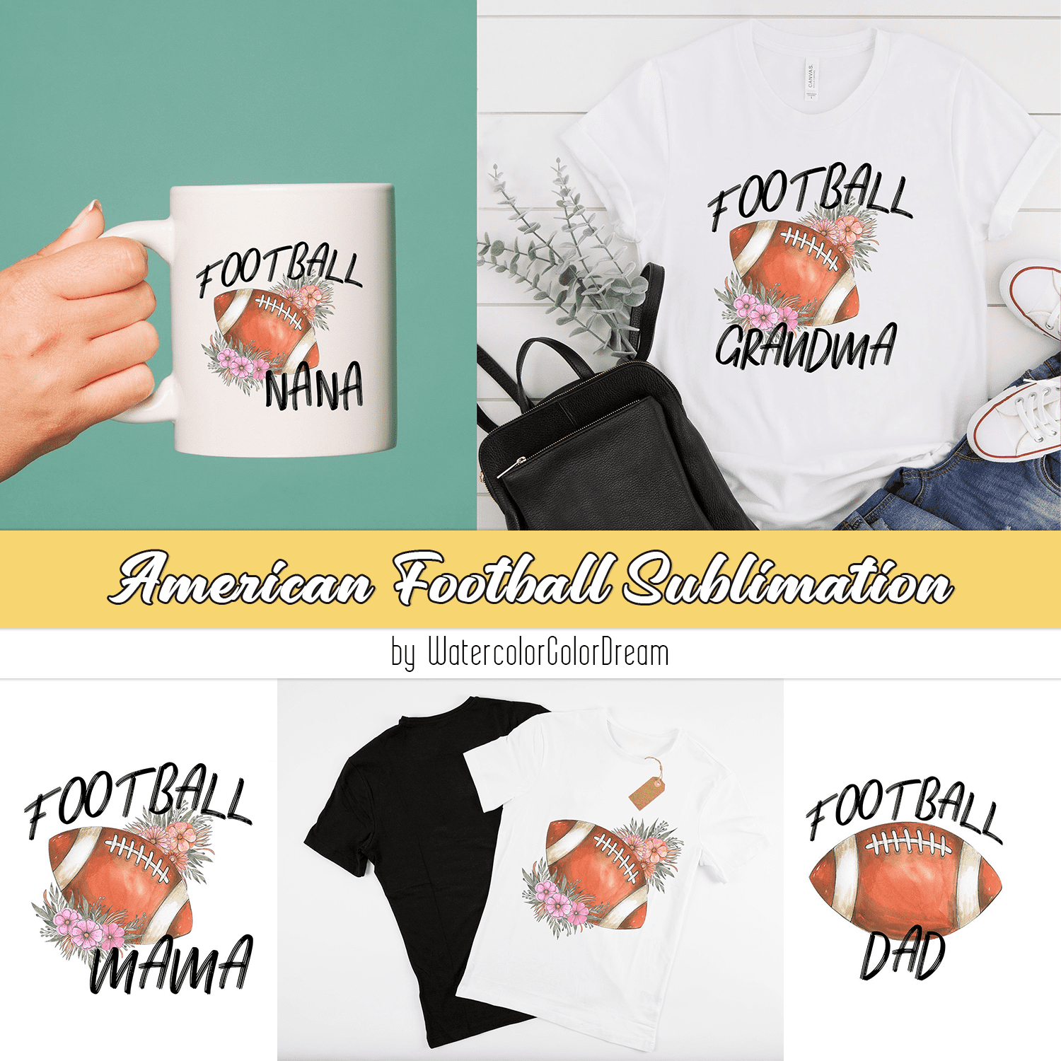 American Football Sublimation. Football family BUNDLE cover.